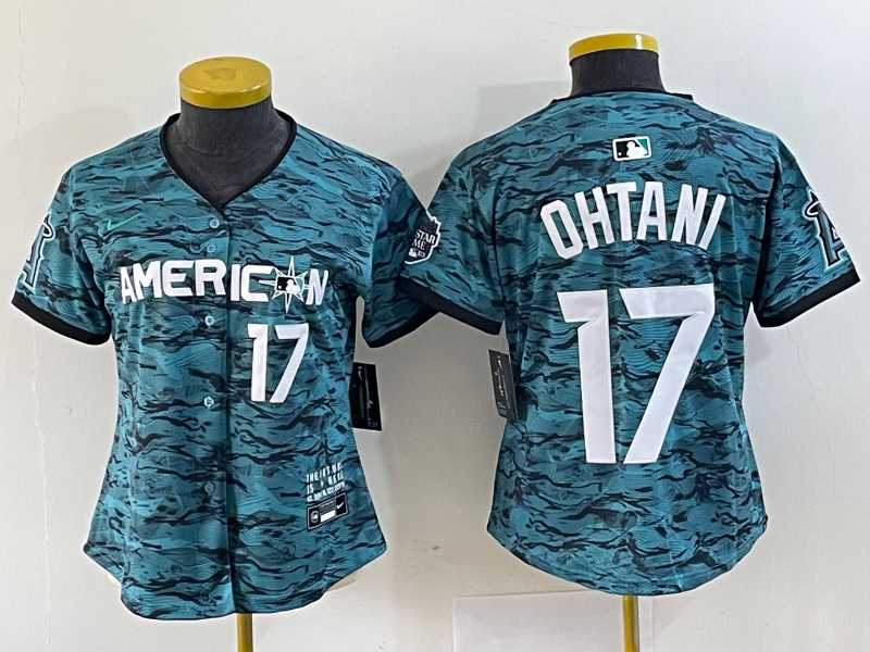 Womens Los Angeles Angels #17 Shohei Ohtani Number Teal 2023 All Star Cool Base Stitched Jersey